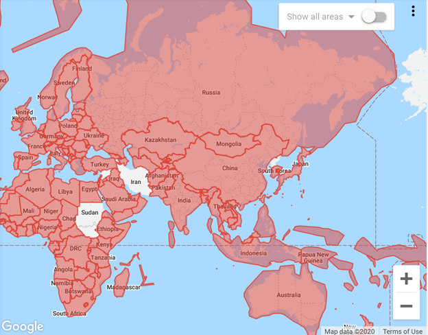 Screenshot of Google Ads Negative Location Targeting (Location Exclusions)